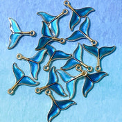 shimmery teal blue dark turquoise mermaid tail tails fin fins whale whales enamel charm charms pendant double sided gold tone metal uk cute kawaii craft supplies pendants jewellery making craft supplies