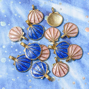 shell shells charm charms pendant uk cute kawaii craft supplies pretty seashell seashells pink blue dark light enamel enamelled gold tone metal big chunky