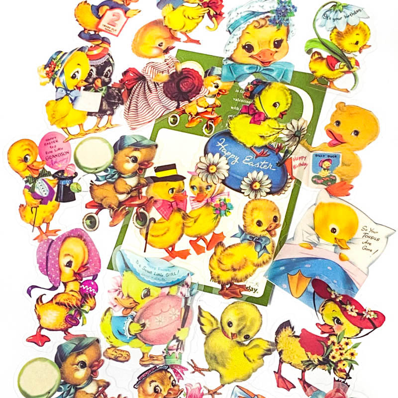 Springtime RETRO DUCKS Pack of 40/20 Clear Plastic PET Stickers