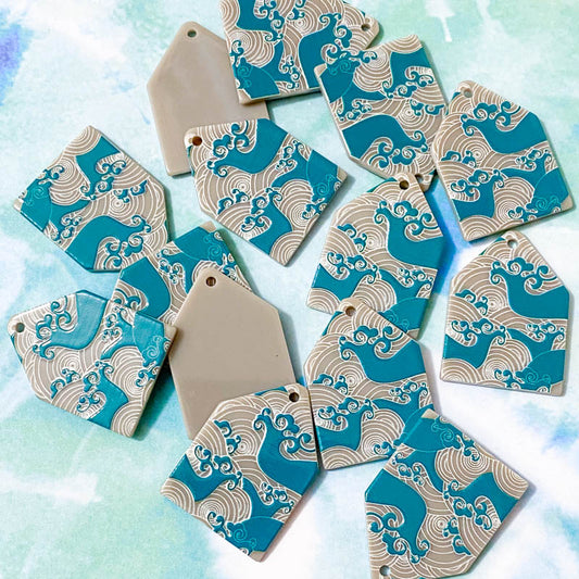 the wave waves ovean theme themed large big acrylic pendant pendants charm charms turquoise teal emerald green blue grey water uk craft supplies cute kawaii