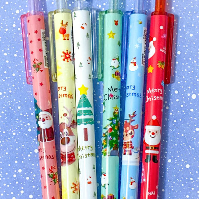 christmas pen pens festive fine line fineline gel ink black cute kawaii gift gifts shop store uk stocking filler advent merry santa rudolph tree red white green pink children slim slimline click