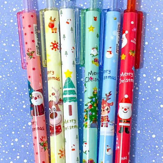 christmas pen pens festive fine line fineline gel ink black cute kawaii gift gifts shop store uk stocking filler advent merry santa rudolph tree red white green pink children slim slimline click