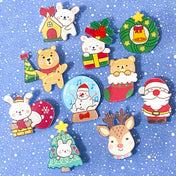 CHRISTMAS festive pin brooch badge badges acrylic cute kawaii gift gifts stocking filler uk snowglobe snowman bunny rabbit bear bears wreath rudolph deer tree present santa claus father