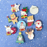 CHRISTMAS festive pin brooch badge badges acrylic cute kawaii gift gifts stocking filler uk snowglobe snowman bunny rabbit bear bears wreath rudolph deer tree present santa claus father