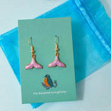 gold plated gold handmade hand made earring earrings uk cute kawaii gift gifts dangly drop mermaid mermaid's tail tail whale mermaids lilac purple golden pretty unique stocking filler