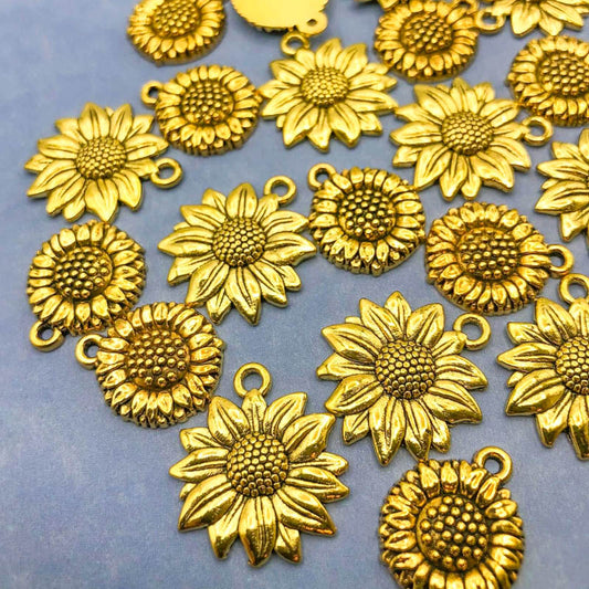 Golden Sunflower Metal Charm x 2
