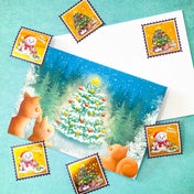 large big stamp stamps sticker stickers foil foiled christmas festive packaging square 40mm snowman snowmen tree trees penguin holo holographic foil uk stationery supplies shop