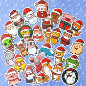 festive christmas animal animals large sticker stickers laptop decal decals die cut matte big cat dog chick penguin frog hamster pig hedgehog corgi sheep rat mouse elephant whale dinosaur deer puppy fox uk cute kawaii stationery gift gifts stocking fillers
