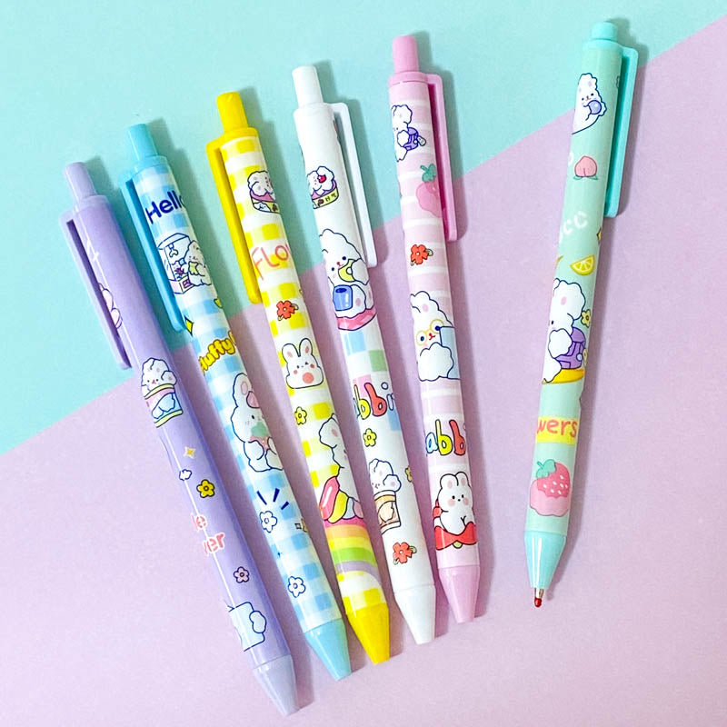 kawaii bunny bunnies rabbit rabbits slim slimline black gel ink pen pens cute kawaii uk stationery gift gifts pink mint blue lilac purple white pretty stocking filler fillers click fineline fine line lines