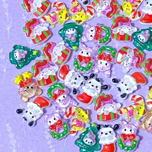 cute kawaii acrylic mini very small rfb fbs flat back flatback flatbacks uk cute craft supplies embellishments christmas festive dog puppy bear candy cane tree bunny wreath present rabbit animal animals