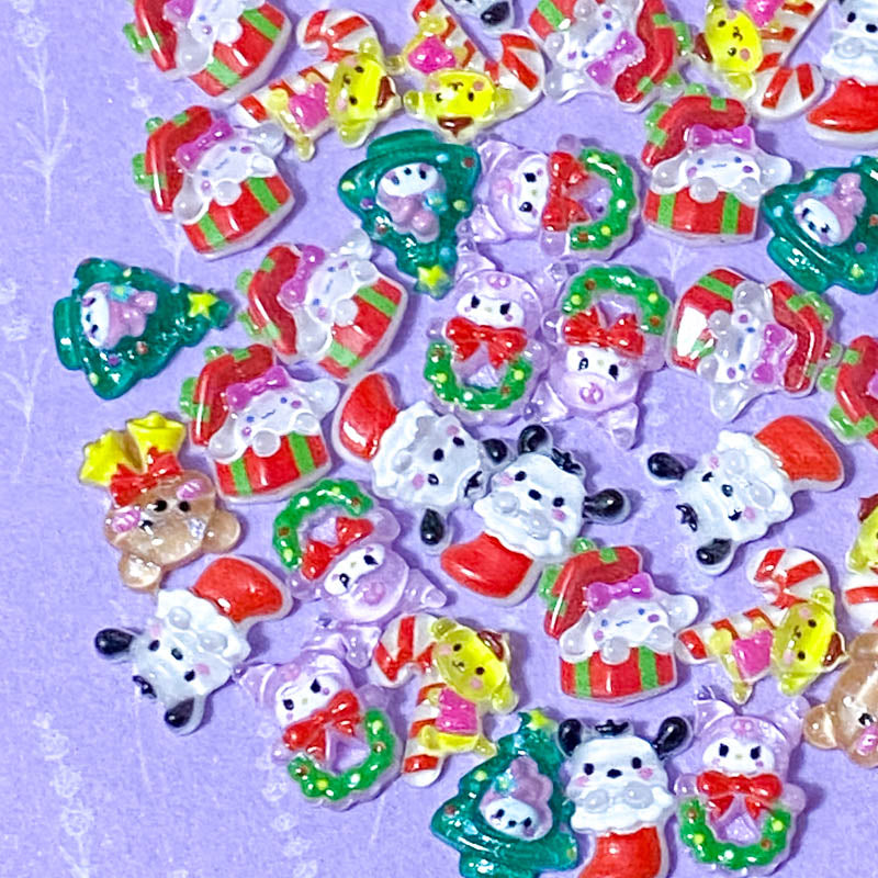 cute kawaii acrylic mini very small rfb fbs flat back flatback flatbacks uk cute craft supplies embellishments christmas festive dog puppy bear candy cane tree bunny wreath present rabbit animal animals