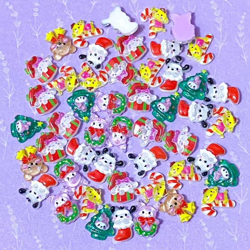 cute kawaii acrylic mini very small rfb fbs flat back flatback flatbacks uk cute craft supplies embellishments christmas festive dog puppy bear candy cane tree bunny wreath present rabbit animal animals