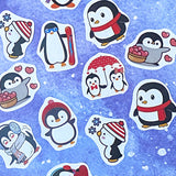 cute kawaii penguin penguins die cut cuts small sticker stickers set fun pretty festive red black heart hearts umbrella uk stationery planner supplies winter santa hat scarf snowflake