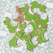 large green dino dinosaur dinosaurs metal gold tone enamel enamelled green charm charms pendant pendants uk cute kawaii craft supplies t-rex t rex