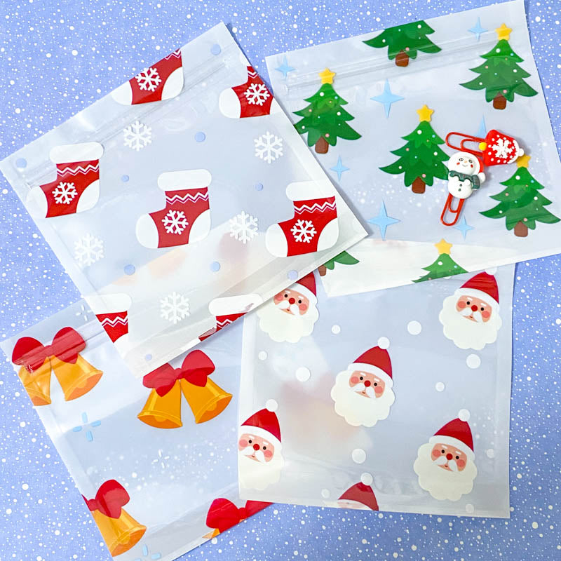 large big plastic re-sealable resealable re sealing sealsble bag slide top cello cellophane festive big large tree trees bell bells santa santas claus stocking stockings white cute kawaii gift gifts stationery packaging supplies uk
