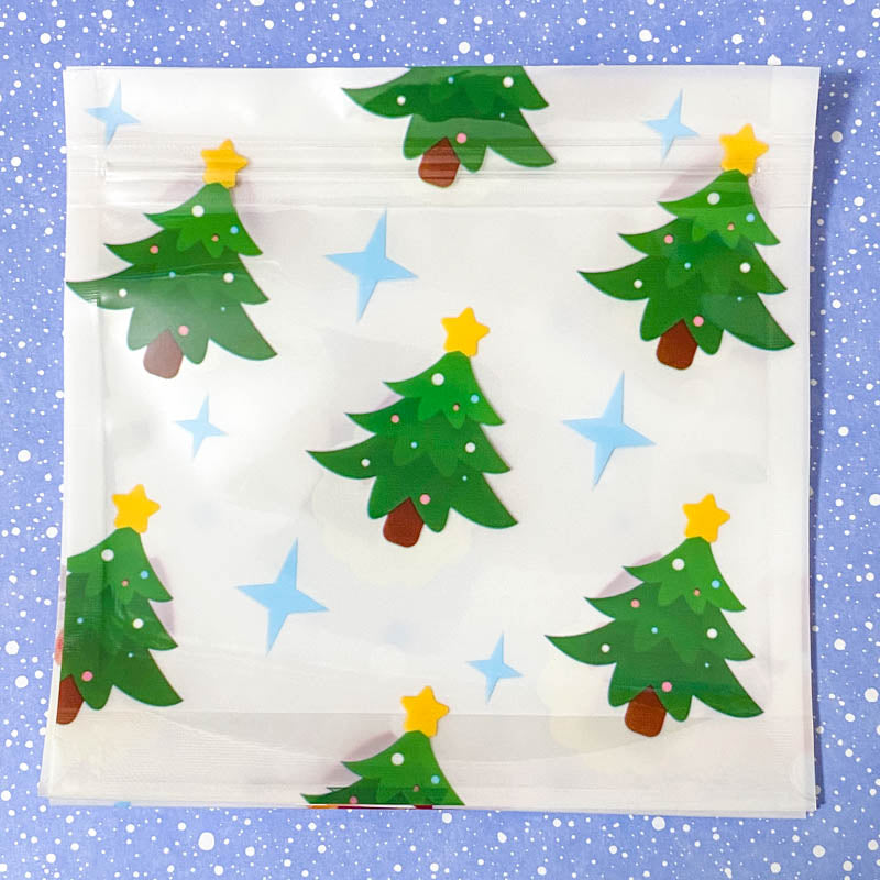 large big plastic re-sealable resealable re sealing sealsble bag slide top cello cellophane festive big large tree trees bell bells santa santas claus stocking stockings white cute kawaii gift gifts stationery packaging supplies uk
