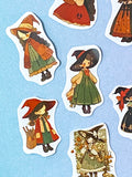 friendly kind good witch witch sticker stickers die cut cuts small little pack set friendly green brown red black hat hats little girl girls kawaii cute stationery uk planner supplies packaging