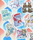 retro kitsch vintage style feel sticker stickers animal animals cute kawaii stationery lamb deer rabbit bunny cat cats kitten kittens bunnies rabbits bows pretty hats bow uk planner supplies set
