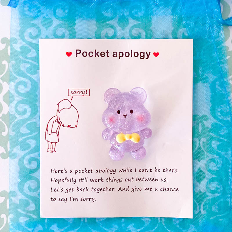 pocket apology sorry saying you are working things out pal friend friendship gift gifts uk lilac purple bear glitter resin pink pig pigs bears stocking filler fillers thoughtful