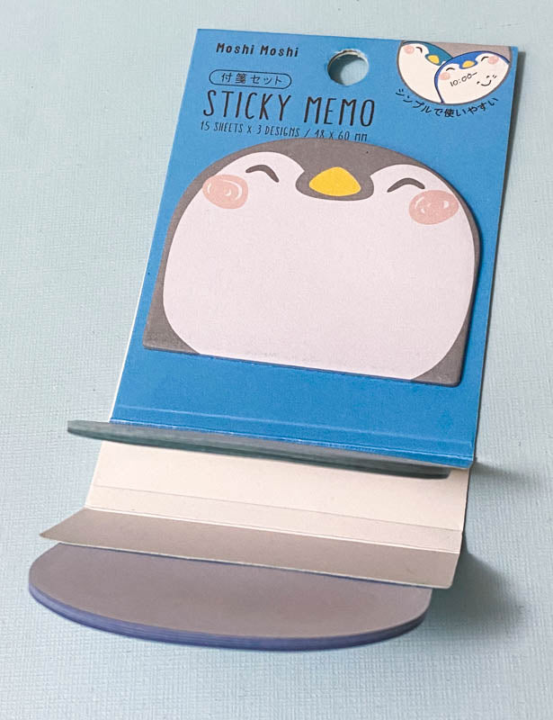 cute kawaii penguin penguins three layer trio triple memo pad pads sticky note notes memos uk stationery gift gifts stocking filler fillers blue green grey planner supplies