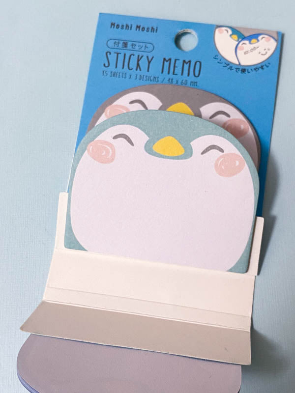cute kawaii penguin penguins three layer trio triple memo pad pads sticky note notes memos uk stationery gift gifts stocking filler fillers blue green grey planner supplies