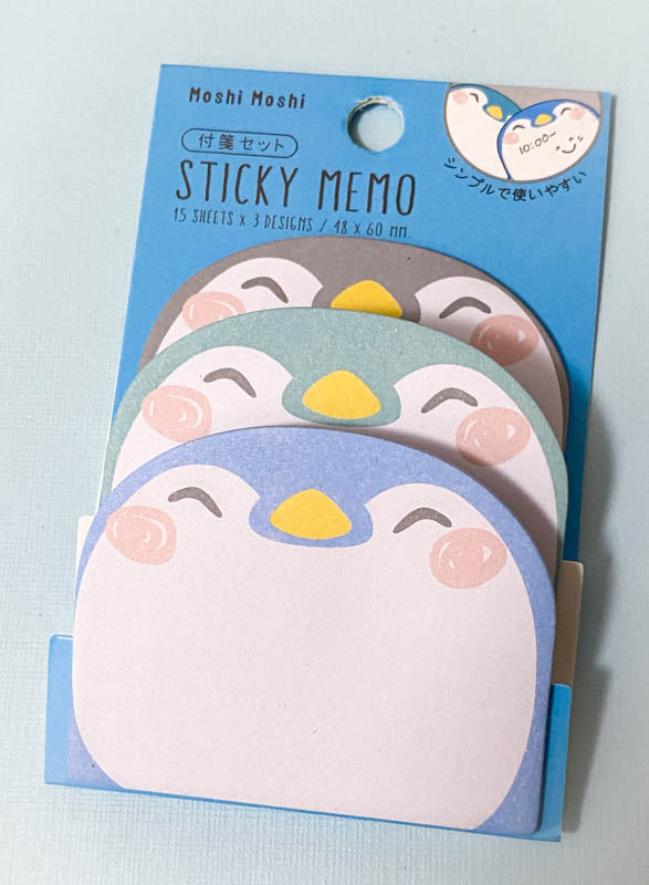 cute kawaii penguin penguins three layer trio triple memo pad pads sticky note notes memos uk stationery gift gifts stocking filler fillers blue green grey planner supplies