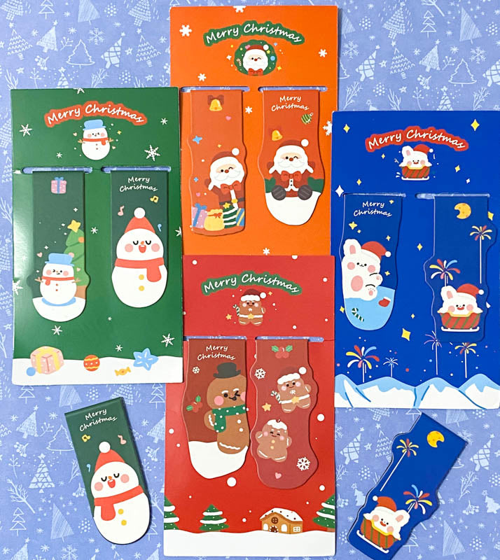 merry christmas festive bookmark book mark marks bookmarks dup pack set festive christmas fun pretty cute kawaii stocking filler fillers gifts uk gift present santa snowman snowmen bunny rabbit gingerbread man men two magnetic double sided