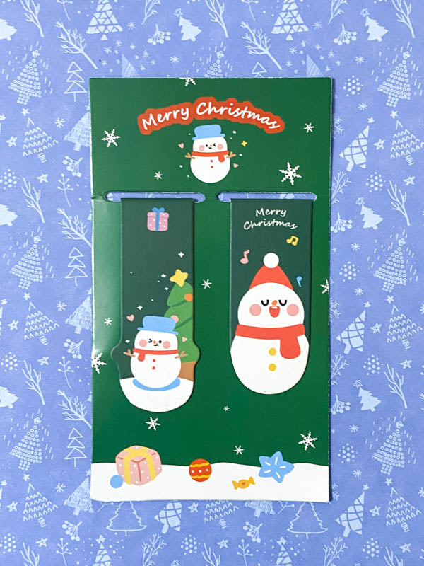 merry christmas festive bookmark book mark marks bookmarks dup pack set festive christmas fun pretty cute kawaii stocking filler fillers gifts uk gift present santa snowman snowmen bunny rabbit gingerbread man men two magnetic double sided