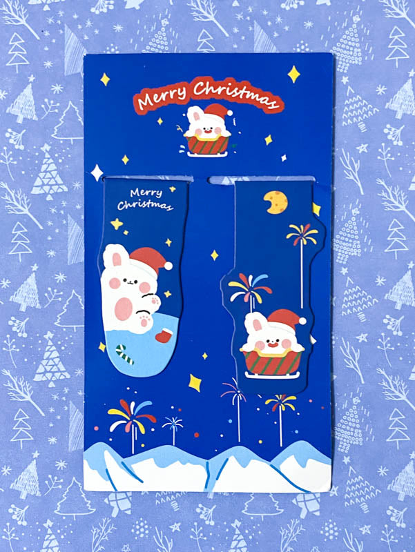 merry christmas festive bookmark book mark marks bookmarks dup pack set festive christmas fun pretty cute kawaii stocking filler fillers gifts uk gift present santa snowman snowmen bunny rabbit gingerbread man men two magnetic double sided