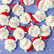 white and red happy santa claus father Christmas resin charm charms silver tone hook cute kawaii craft supplies festive chunky big pendant uk pink face beard 