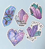 crystal crystals gem gems gemstone laptop decorative sticker stickers pack packs cute kawaii uk stationery magic magical pink lilac moon