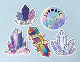 crystal crystals gem gems gemstone laptop decorative sticker stickers pack packs cute kawaii uk stationery magic magical pink lilac moon