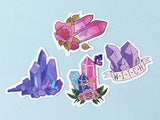 crystal crystals gem gems gemstone laptop decorative sticker stickers pack packs cute kawaii uk stationery magic magical pink lilac moon