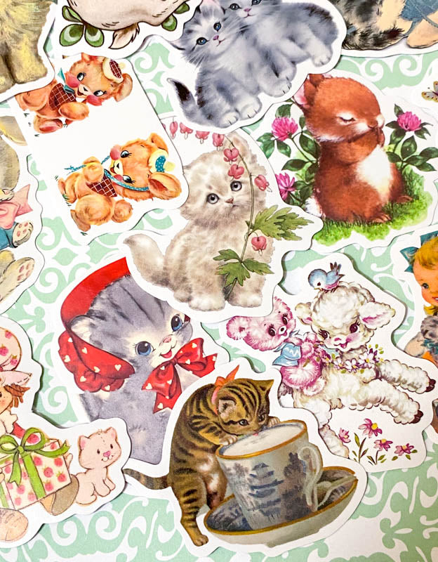 cute kawaii kitsch retro animal animals laptop glossy sticker stickers set bundle cat cats lamb lambs dog dogs deer bunny rabbit rabbits pretty girl girls uk stationery planner supplies addict bear bears pastel colours big large decorative