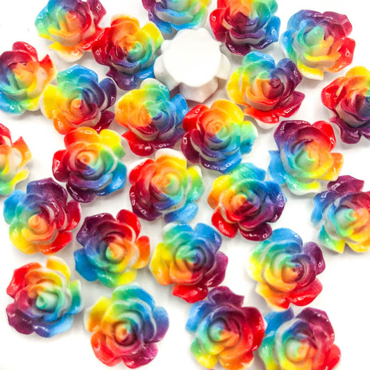 RAINBOW RESIN ROSE 13mm Flat Back SET of 4