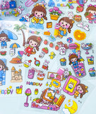 square small mini clear plastic pet sticker PET stickers sheet pack of 10 100 mixed cute kawaii stationery girl girls pink bunny bunnies rabbit rabbits pets food foods sweet sweets candy uk ocean sea seaside fruit fruits drink shopping cloud weather sun beach star stars rainbow ice cream clouds books home fun kids