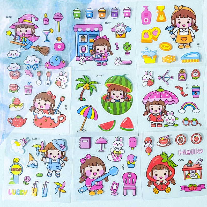 square small mini clear plastic pet sticker PET stickers sheet pack of 10 100 mixed cute kawaii stationery girl girls pink bunny bunnies rabbit rabbits pets food foods sweet sweets candy uk ocean sea seaside fruit fruits drink shopping cloud weather sun beach