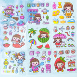 square small mini clear plastic pet sticker PET stickers sheet pack of 10 100 mixed cute kawaii stationery girl girls pink bunny bunnies rabbit rabbits pets food foods sweet sweets candy uk ocean sea seaside fruit fruits drink shopping cloud weather sun beach