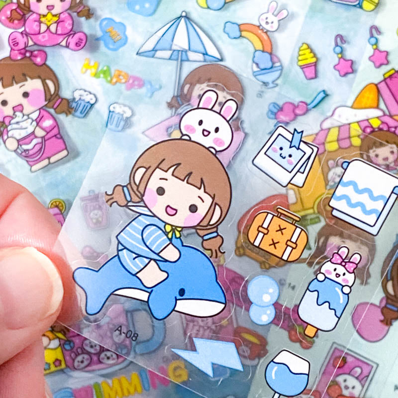 square small mini clear plastic pet sticker PET stickers sheet pack of 10 100 mixed cute kawaii stationery girl girls pink bunny bunnies rabbit rabbits pets food foods sweet sweets candy uk ocean sea seaside  