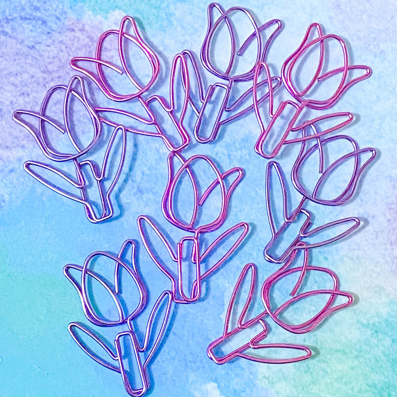 jumbo big large tulip flower flowers spring purple magenta cerise pink pretty  paper clip clips planner accessories uk cute kawaii tone  metal metallic stationery gifts gift stocking fillers present