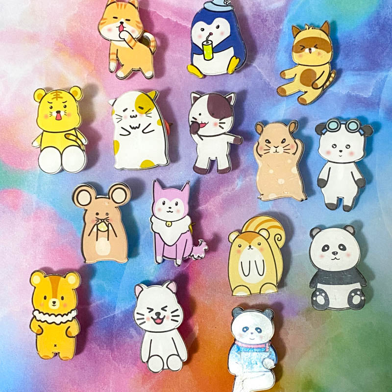 cute kawaii acrylic plastic pin brooch brooches pins badge badges animal animals fun kids stocking fillers gift gifts uk cat cats dog dogs fox hamster gerbil bear bears penguin penguins panda pandas squirrel raccoon raccoons mouse mice present ideas small little bargain