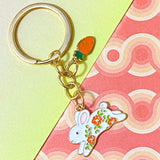 bunny rabbit rabbits easter spring bunnies keyring key ring chain present gift gifts stocking filler fillers uk cute kawaii present gold tone metal orange white leaves flowers floral pretty jumping running keyrings