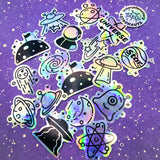 laser holo holographic space galaxy laptop stickers silver sticker flakes kawaii cute planet stars alien aliens moon spaceship deco large big outer galaxy rainbow rainbows colours