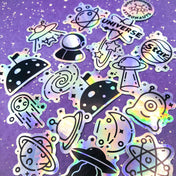 laser holo holographic space galaxy laptop stickers silver sticker flakes kawaii cute planet stars alien aliens moon spaceship deco large big outer galaxy rainbow rainbows colours