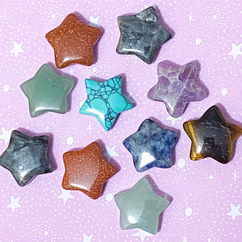 worry stone stones palm stone gem gems gemstone star stars small cute kawaii gift gifts uk mental health stocking filler fillers present jasper rose quartz sodalite aventurine fluorite anxiety stress relief tiger's eye sodalite labradorite amethyst chalcedony goldstone howlite