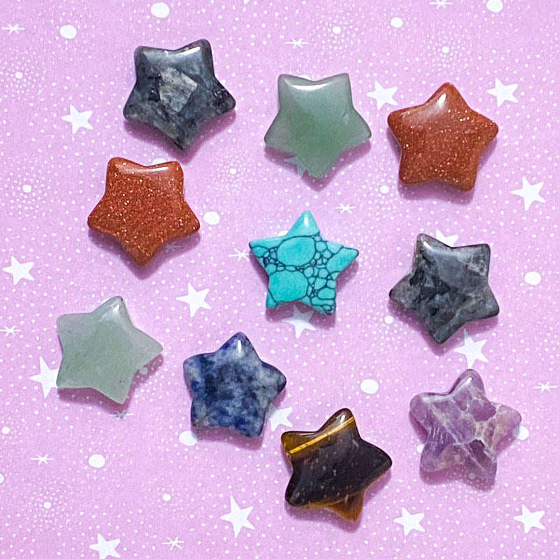 worry stone stones palm stone gem gems gemstone star stars small cute kawaii gift gifts uk mental health stocking filler fillers present jasper rose quartz sodalite aventurine fluorite anxiety stress relief tiger's eye sodalite labradorite amethyst chalcedony goldstone howlite