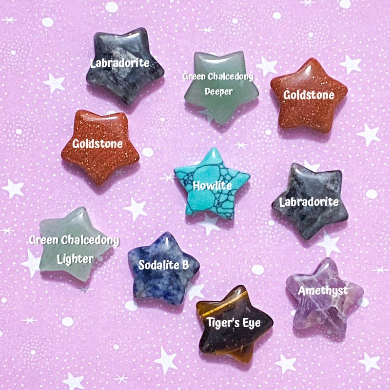 worry stone stones palm stone gem gems gemstone star stars small cute kawaii gift gifts uk mental health stocking filler fillers present jasper rose quartz sodalite aventurine fluorite anxiety stress relief tiger's eye sodalite labradorite amethyst chalcedony goldstone howlite