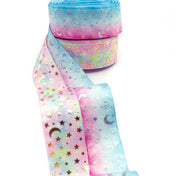 Foiled Pastel Galaxy Grosgrain Ribbon 25mm- Gold or Silver Holo