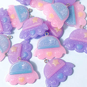 large big resin glitter glittery ufo space ship charm charms pendant pendants uk cute kawaii craft supplies lilac ombre pink turquoise pretty blue star galaxy