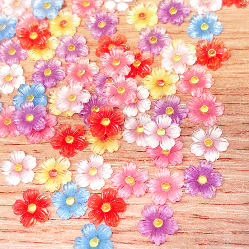 Sparkly Small Acrylic Flower Flat Backs 9mm